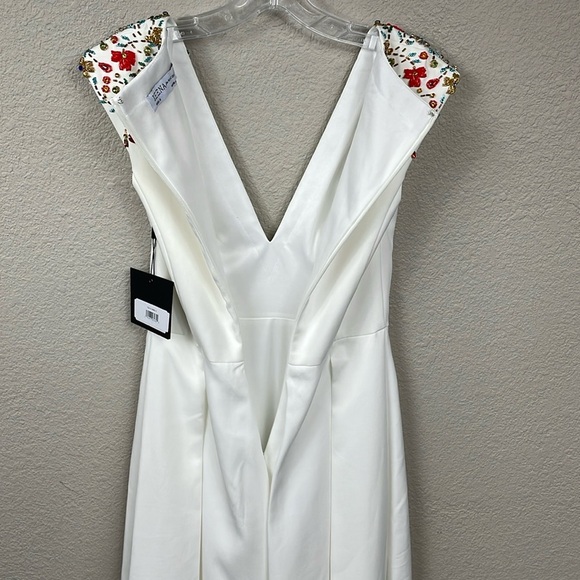 NWT Ieena Mac Duggal Beaded Cap Sleeve A Line Midi Dress White Bridal Sz 2 - Picture 7 of 13